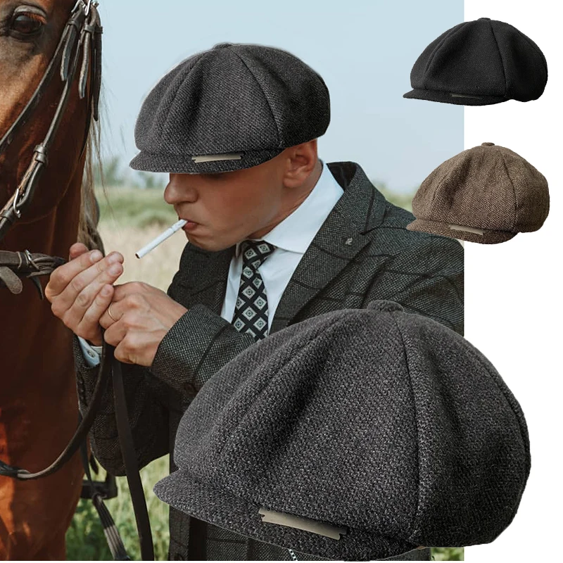 Newsboy Caps With Blade Fashion Men Wool Blend Flat Cap Peaky Hat Driving Hats Front Gatsby Cap for Male NC49