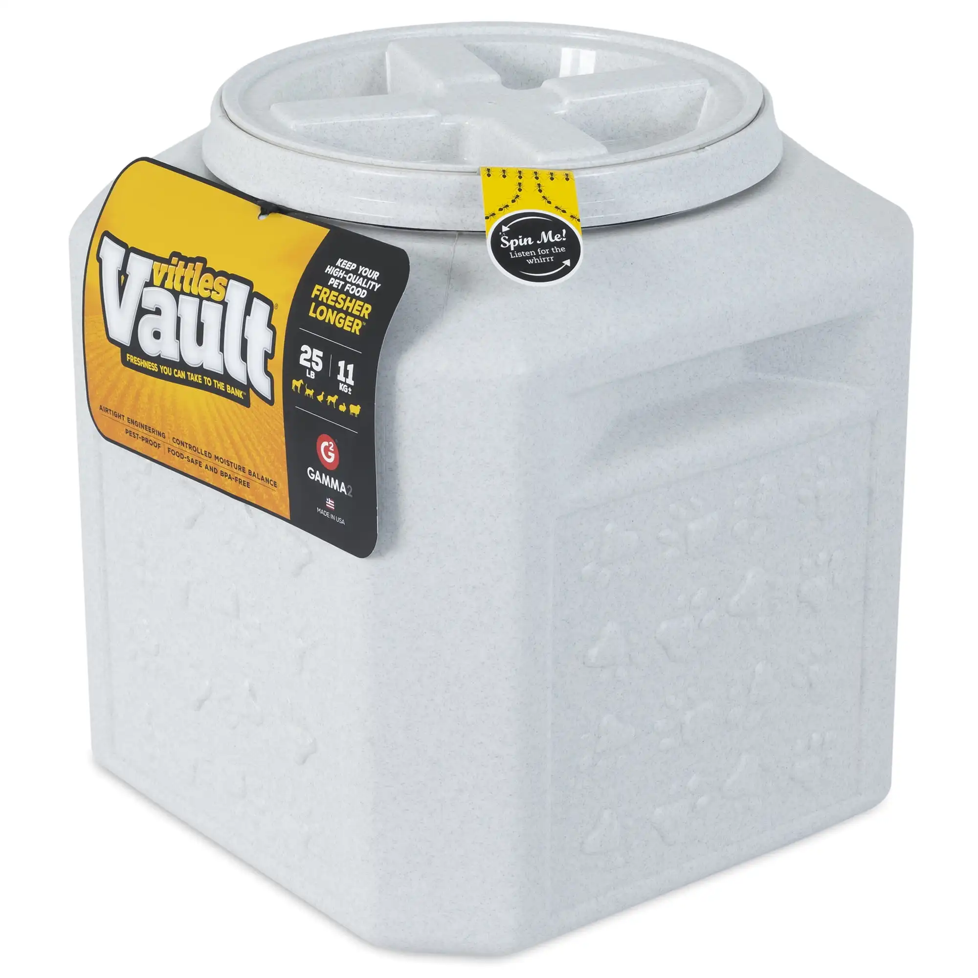 Pet Food Storage Container, Gamma2 Vittles Vault Outback Pawprint plástico, cinza, 25 Libra Capacidade