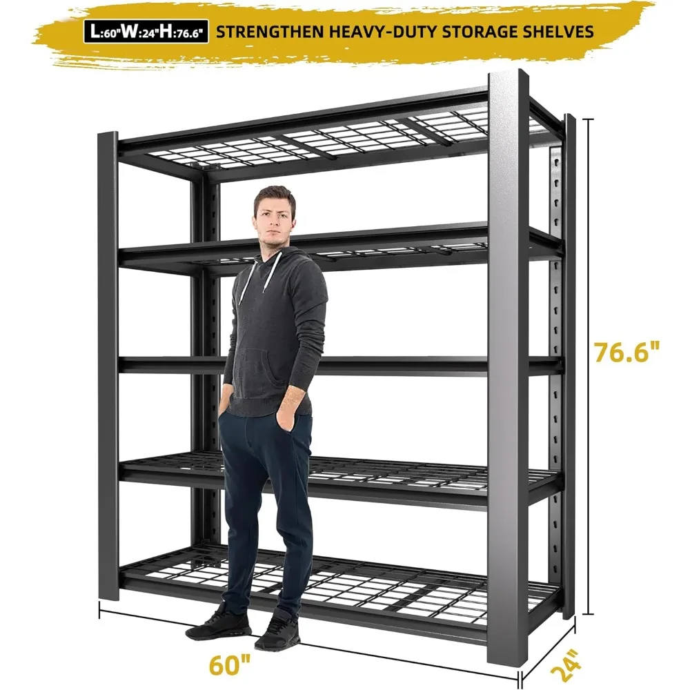 Heavy Duty Garage Shelving Unit with Wire Grid Shelves, 76.6