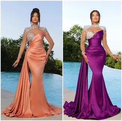 Real Photos Luxury Multi Color Evenning Dress Purple Satin Formal Prom Dress Crystal Beaded  Watteau Train Celebrity Dress