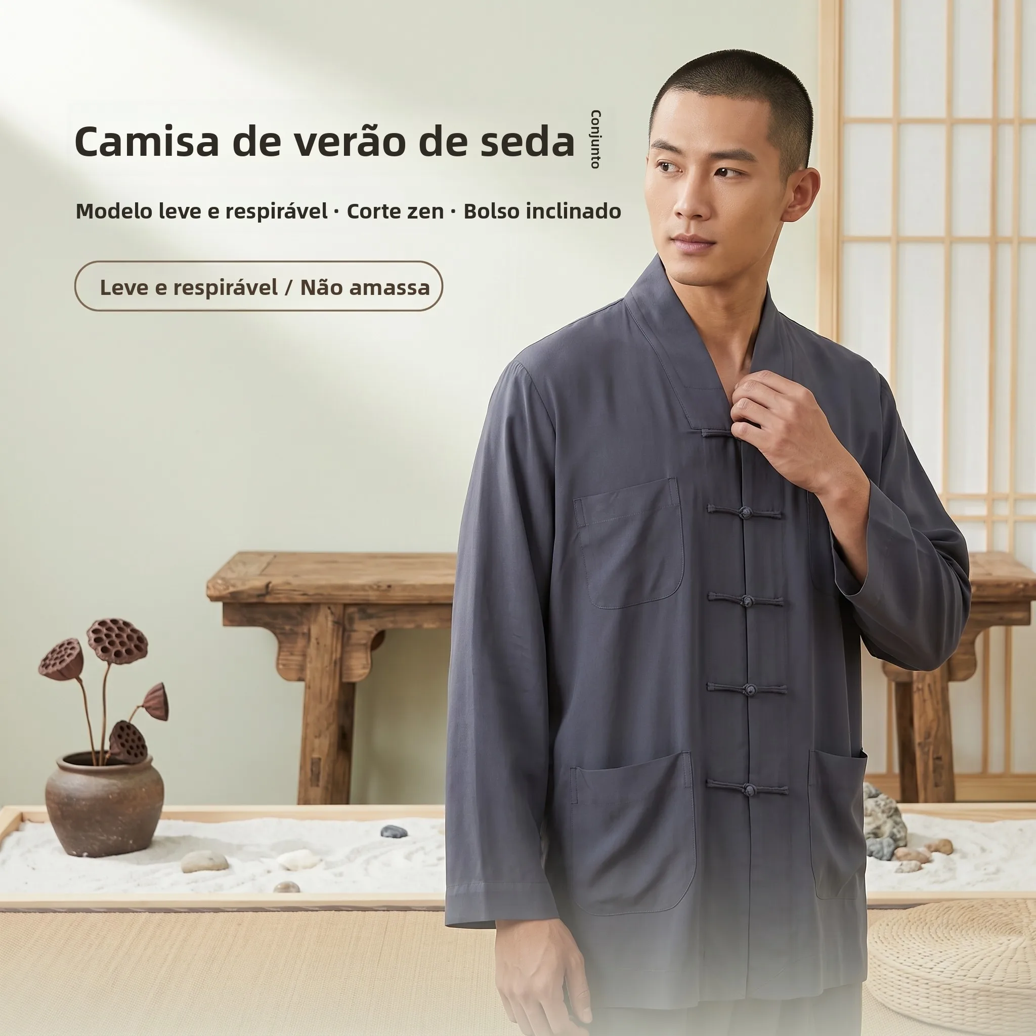 summer-thin-cotton-silk-monk-robe-cool-breathable-men's-short-coat-home-wear-open-cardigan-long-sleeve-pure-color-monastic-cl