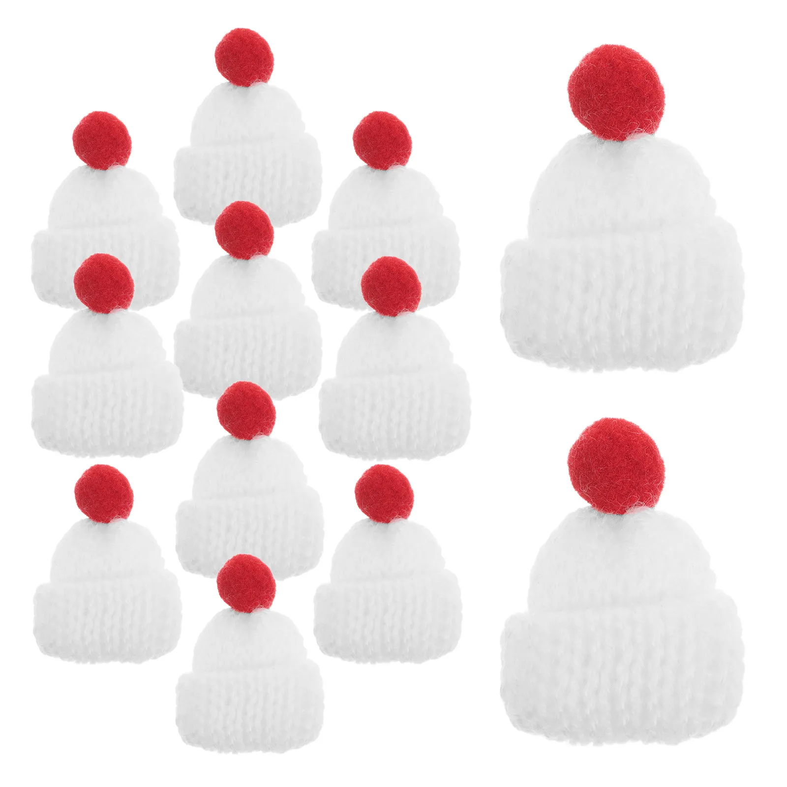 

12Pcs Mini Knit Santa Hats Soft Wool Accessories Handmade Christmas Tree Ornaments Mini Hats for Dress Up Tiny Christmas Hat