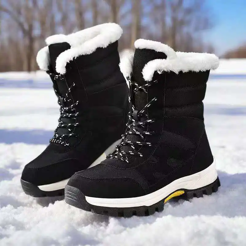 

Winter thick-soled high-heeled warm snow boots for women fashionable with added padding mid-calf length anti-slip cotton shoes