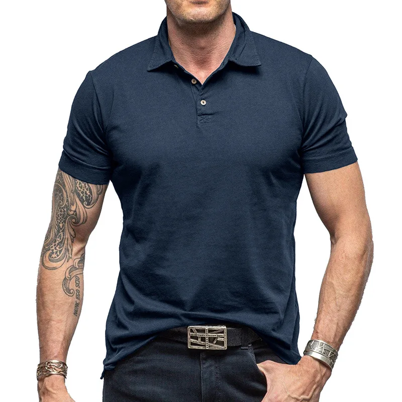 

Summer Outdoor Lapel European and American Men's T-shirt Solid Color Short Sleeve Polo Shirt Top