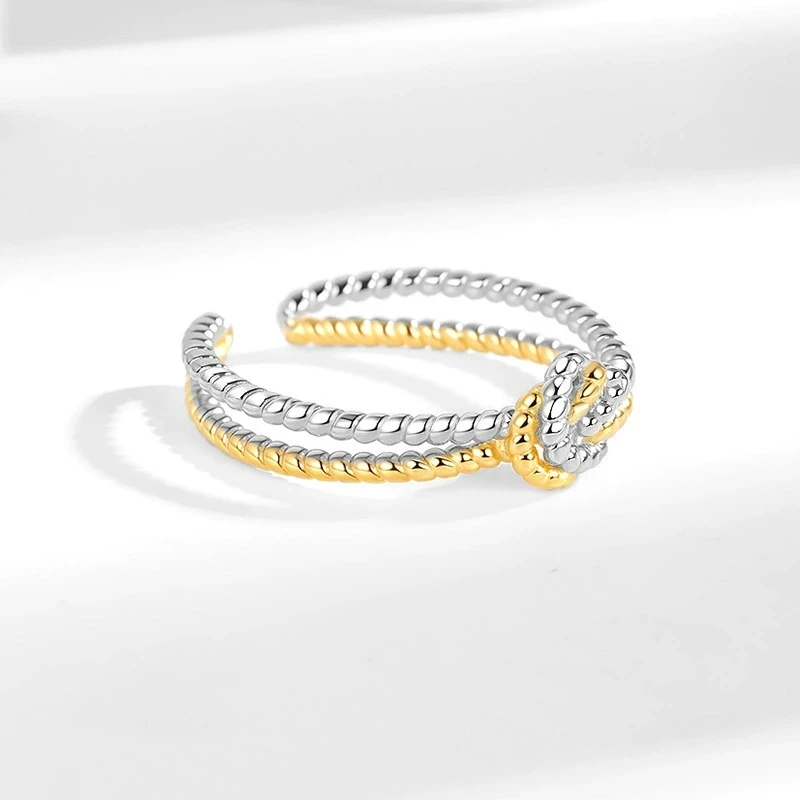 Hot Sale Two-Tone Twisted Rope Ring European American Style Stackable Ring for Women Trendy Jewelry Gift