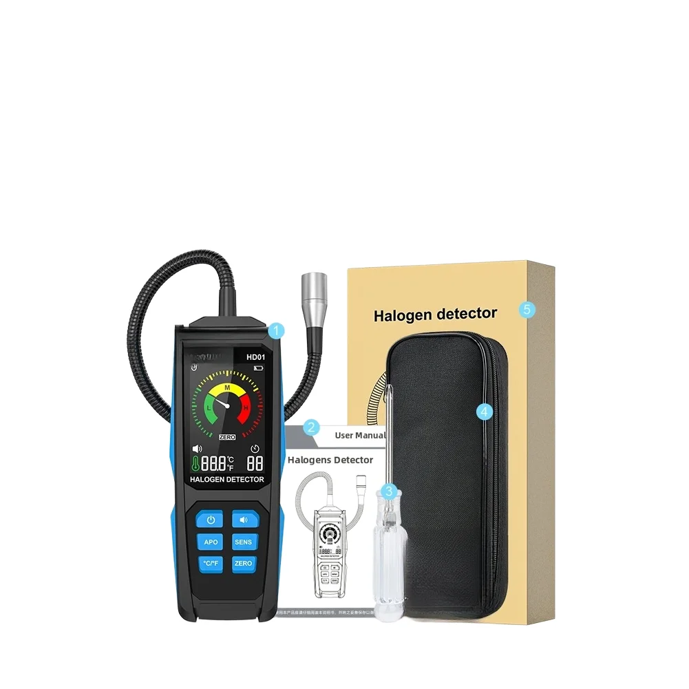 HD01 HVAC-Compatible Leak Detector with Halogen-Specific Sensor 10-Second Response 30-Second Warm-Up and PPM Readout