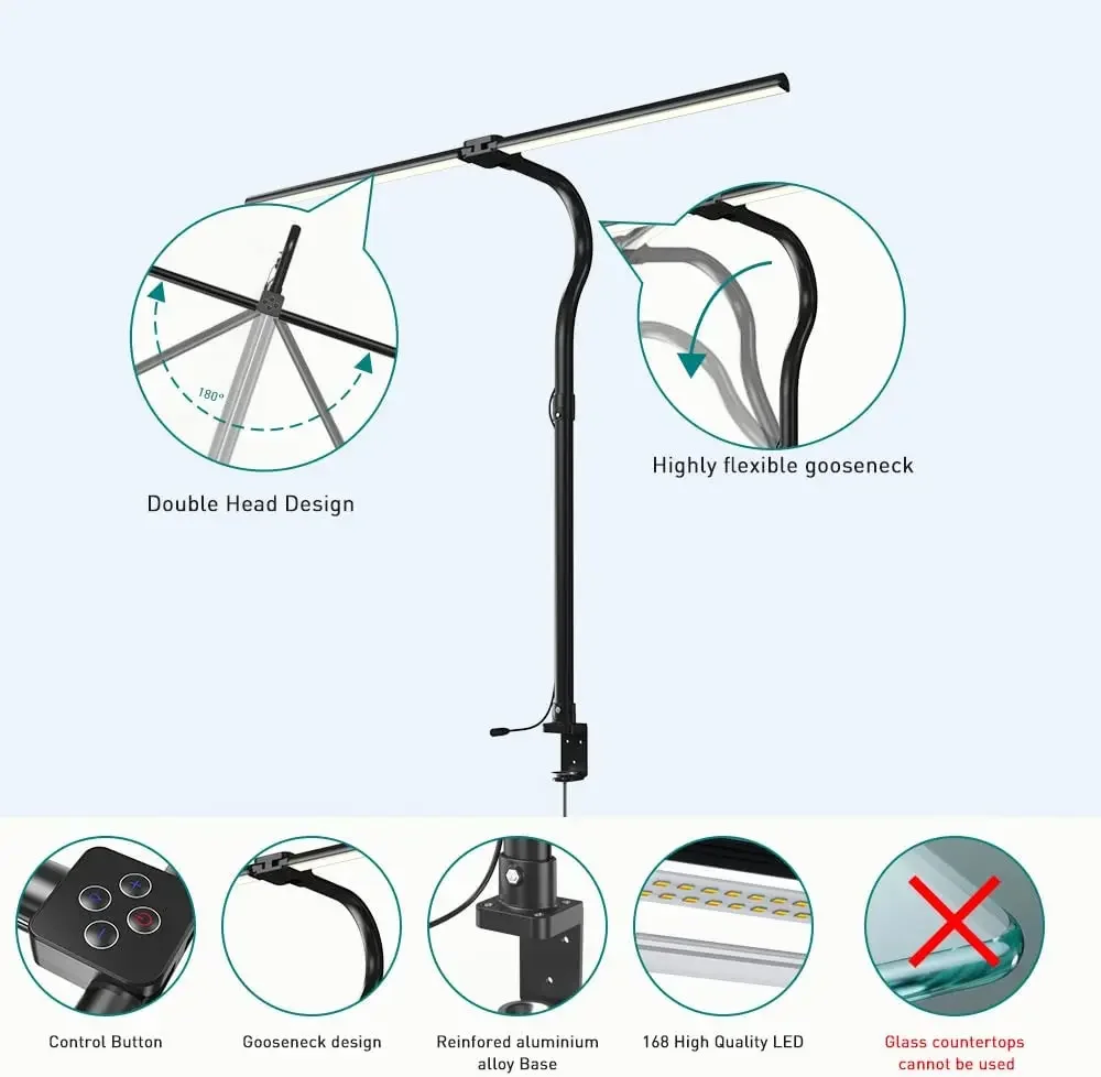 Imagem -05 - Dobrável Swing Arm Led Desk Lamp com Clip Double Head Reading Desk Lamp Regulável para Workstation pc Proteção para os Olhos Escritório 24w