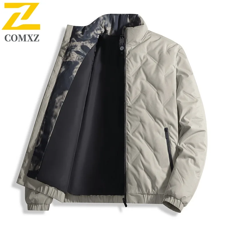 

COMXZ молодежная серая куртка на утином пуху среднего возраста, мужская осенне-зимняя деловая повседневная мужская одежда, универсальная верхняя одежда, ветрозащитная термостойкая