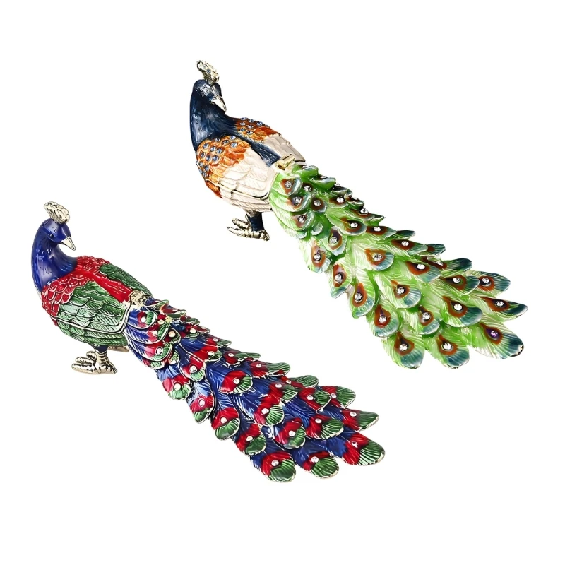 L21E Handcrafted Enamel Jewelry Organizers With Intricate Peacocks Design And Diamonds Detail
