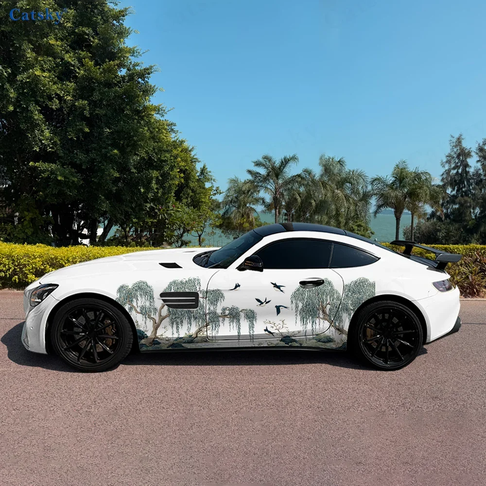 

Willow Mountain Ink Wash Car Vinyl Wraps Decal Self-adhesive PVC Sticker Suitable for Trucks SUV Decor Auto Accessories Gift