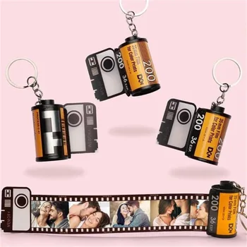 5/10pcs Photos Film Roll keychain Couple Gifts DIY Photo Text Albums Cover Keyring Custom Memorial Valentine's Day Lover Present