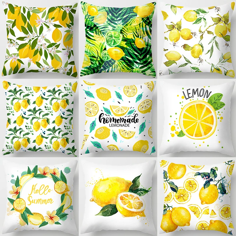 Home Decor Yellow Lemon Pattern Summer Cushion Cover Pillow Sofa Decorative