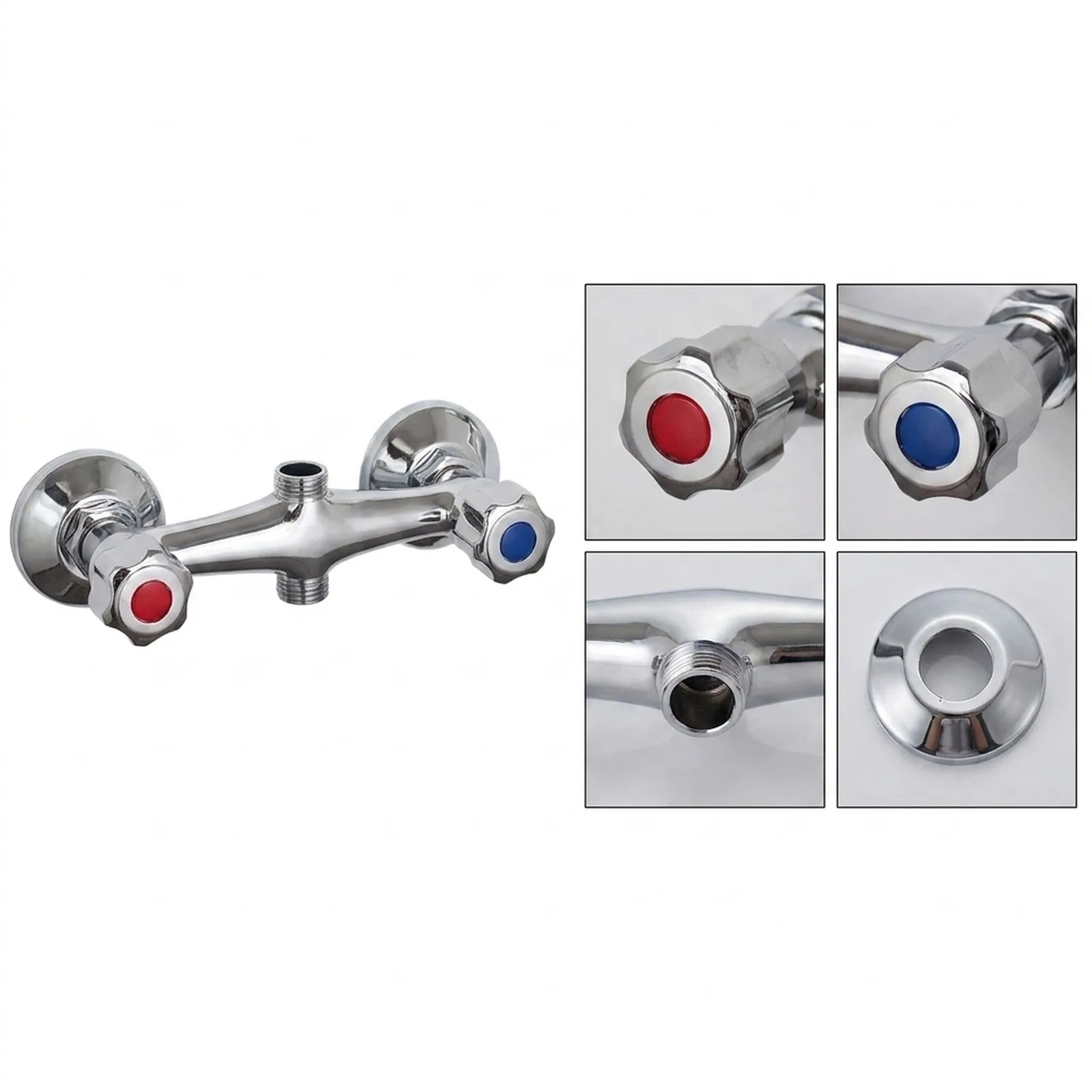 Bathroom Shower Mixer Tap Twin Outlet Configuration Chrome Plated Copper Body 1/2 Inch Water Inlet and Outlet Compatibility