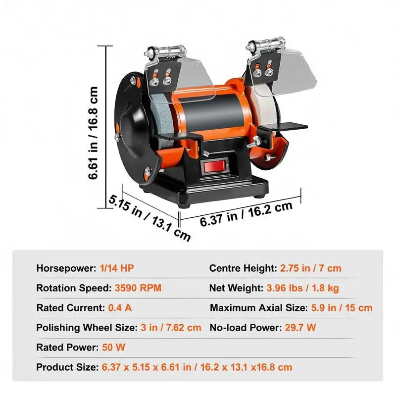 Tabletop Grinder Buffer 11.5x6.3x5.1 Inches For Metal Processing Jewelry Making Craft Polishing, 3590RPM High Speed Motor Dual Mandrels Wool Wheel Abrasive Fiber Wheel Grinding Wheel 100 Accessory Kit view 2