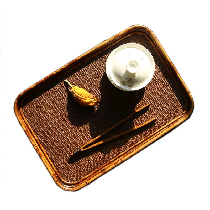 Bamboo fine woven old mat surface support tray, pot holder, cup holder, old material bamboo tea tray, teacup holder, portable