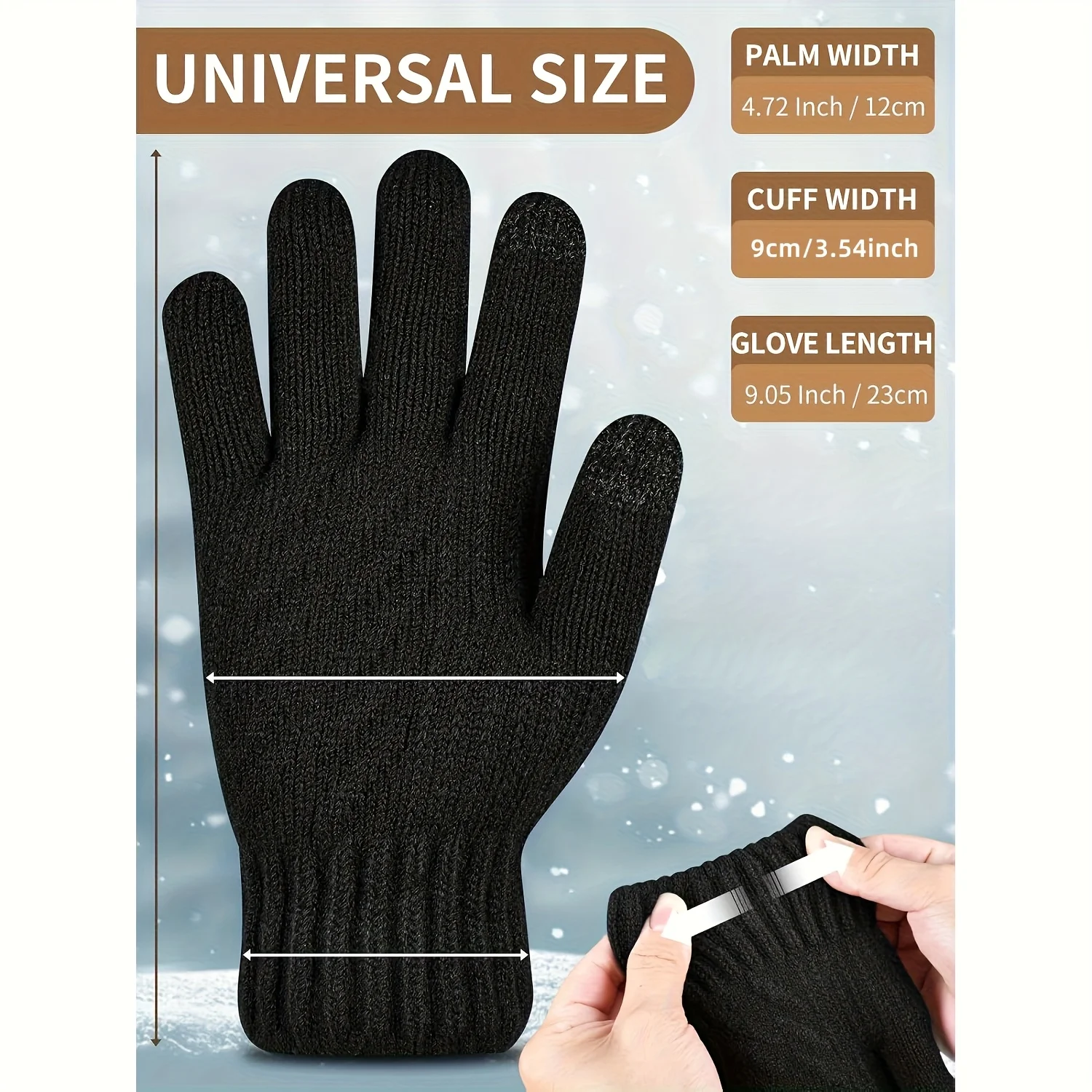 Men's and Women's Warm Winter Gloves, Double-layer Thick Elastic Patch, All Finger Suitable for Running, Skiing, Cycling