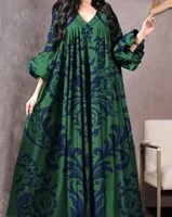 Robe imprimée Vintage pour femmes, respirante, ample, moyen-orient, décontractée, manches longues, col en v, Abayas musulmanes amples pour femmes 1