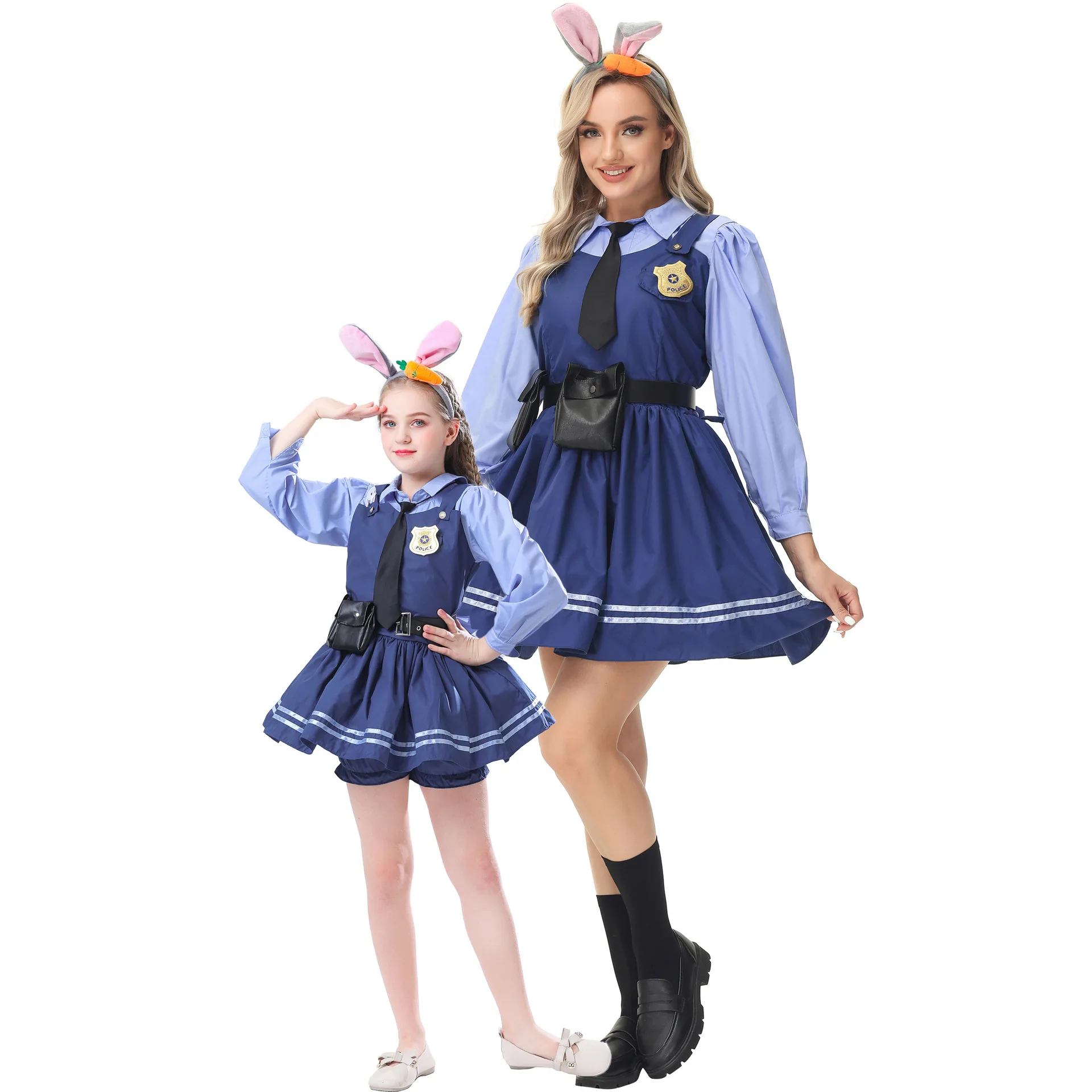 

Костюм Джуди Хоппс для родителей и детей, в котором представлен персонаж — полицейский начальник по имени Кролик из фильма.