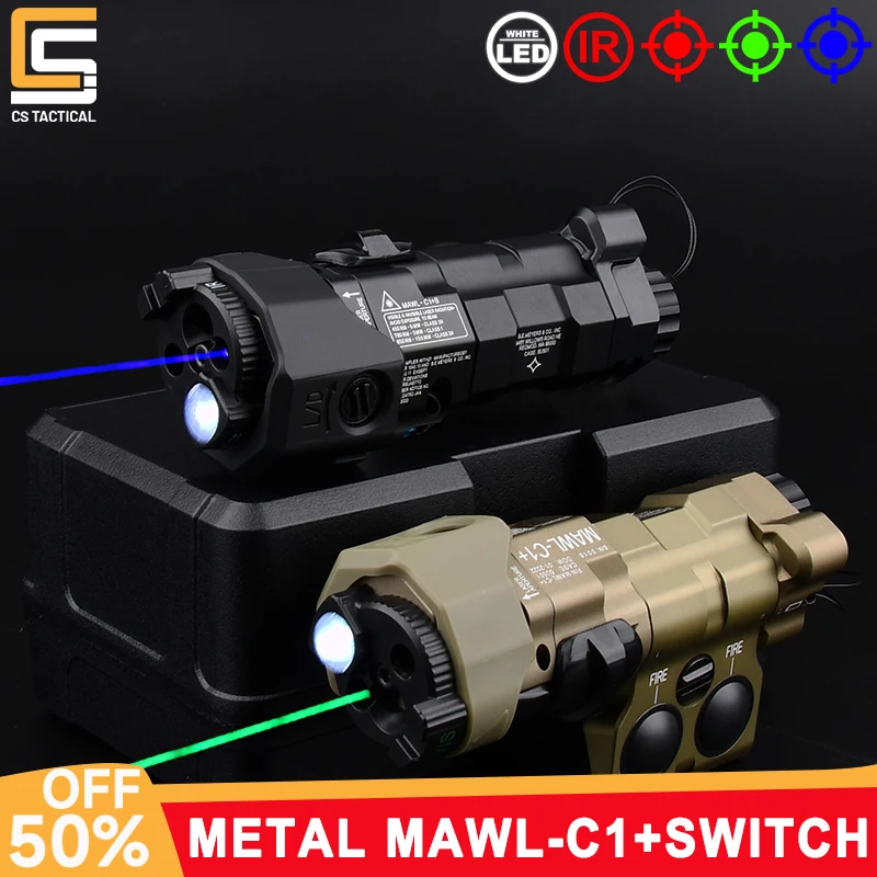 

WADSN Tactical CNC MAWL-C1+Metal Laser IR Fill Light Blue Red Green Dot LED Aiming Laser 2.5 Plug Dual Function Pressure Switch