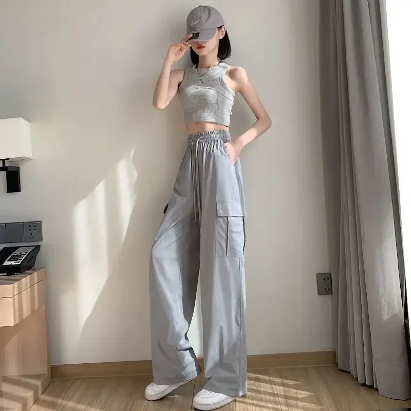 

With Pockets Korean Fashion Long Woman Trousers Casual Autumn Harajuku Chic and Elegant 90s Slacks All Medium G Pants for Women