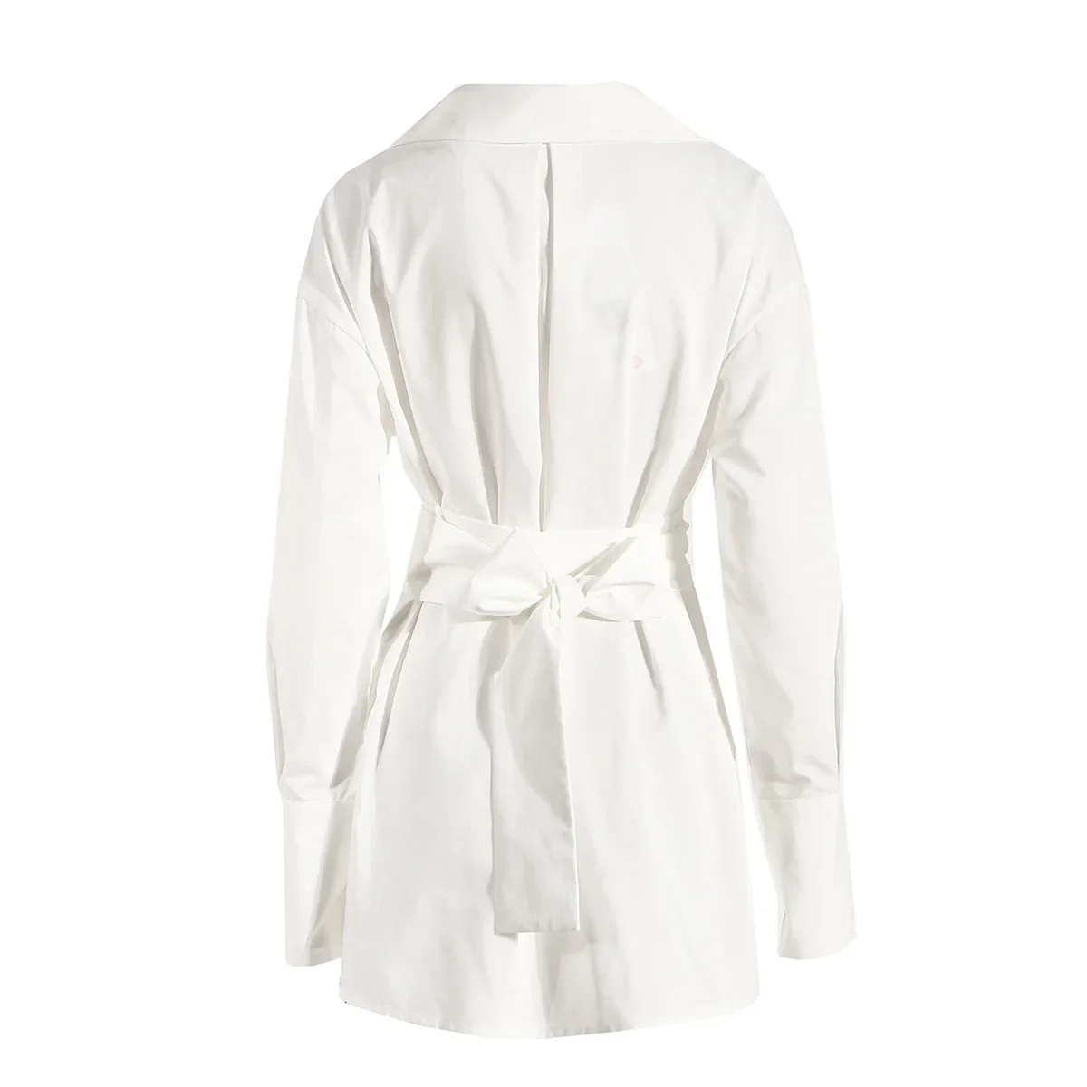 Blazer à col en V avec ceinture pour femme, costume blanc pour femme, chemise formelle pour le bureau, vêtements de travail d'affaires, manteau à la mode pour fille, robe de Rh, 1 pièce