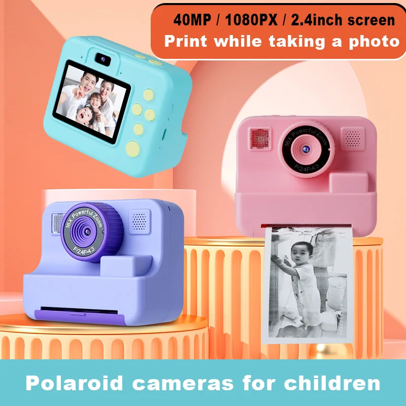 Instant Print for Kids Thermal Print Camera for Toys for Girls Boys Birthday Gifts 1080P HD 2.4inch Screen With 32G SD Card