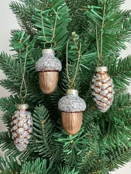 Glass Pine Cones Acorns Christmas Tree Ornaments Glass Small Christmas Tree Toys Set Pine Cones New Year Decoration Navidad2024