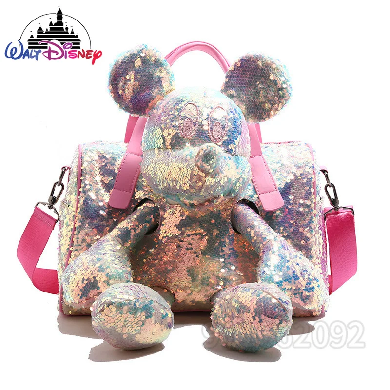 Disney Mickey New Women's Doll Sequin Shoulder Bag Luxury Brand Fashion Women's Travel Handbag Cartoon Cute Doll Women's Bag