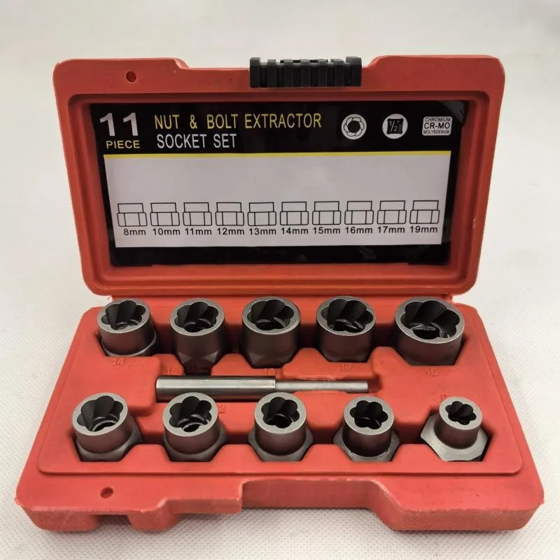 

11-Piece Square Drive Damaged Nut Extractor, Reverse Thread Socket, Bolt & Nut Removal Combination Tool Kit