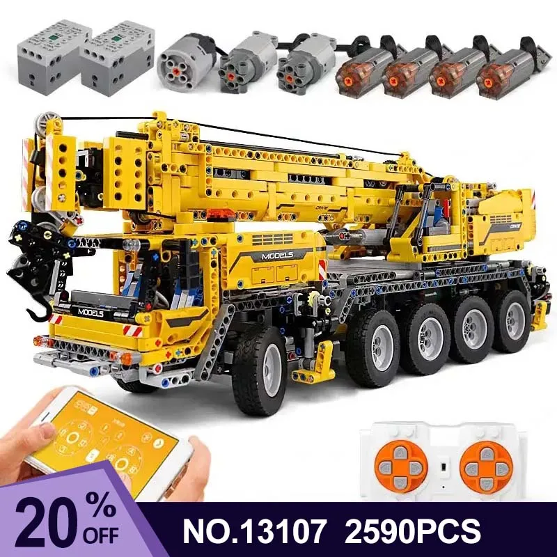 

MOULD KING Technical APP Remote Control 13107 Moter Power Truck Bricks Motorized Mobile Crane Building Blocks Toys For Kid Gifts