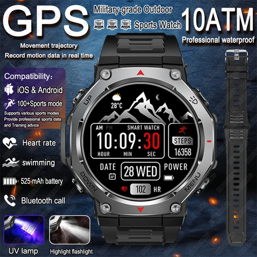 Imagen 1 del producto Nuevo T-Rex 3 reloj inteligente militar para deportes al aire libre para hombres, seguimiento de movimiento GPS, 5 ATM, resistente al agua, frecuencia cardíaca, HD, Bluetooth, llamada, reloj inteligente