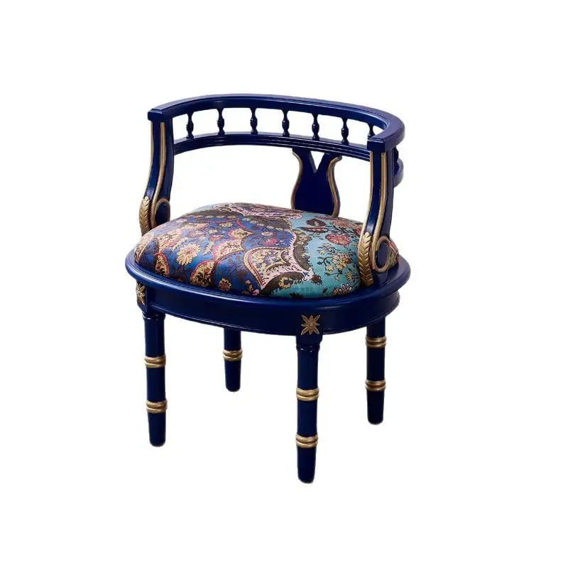 

French blue painted one table and two chairs combined balcony double sofa chair round coffee table gold carved pastoral
