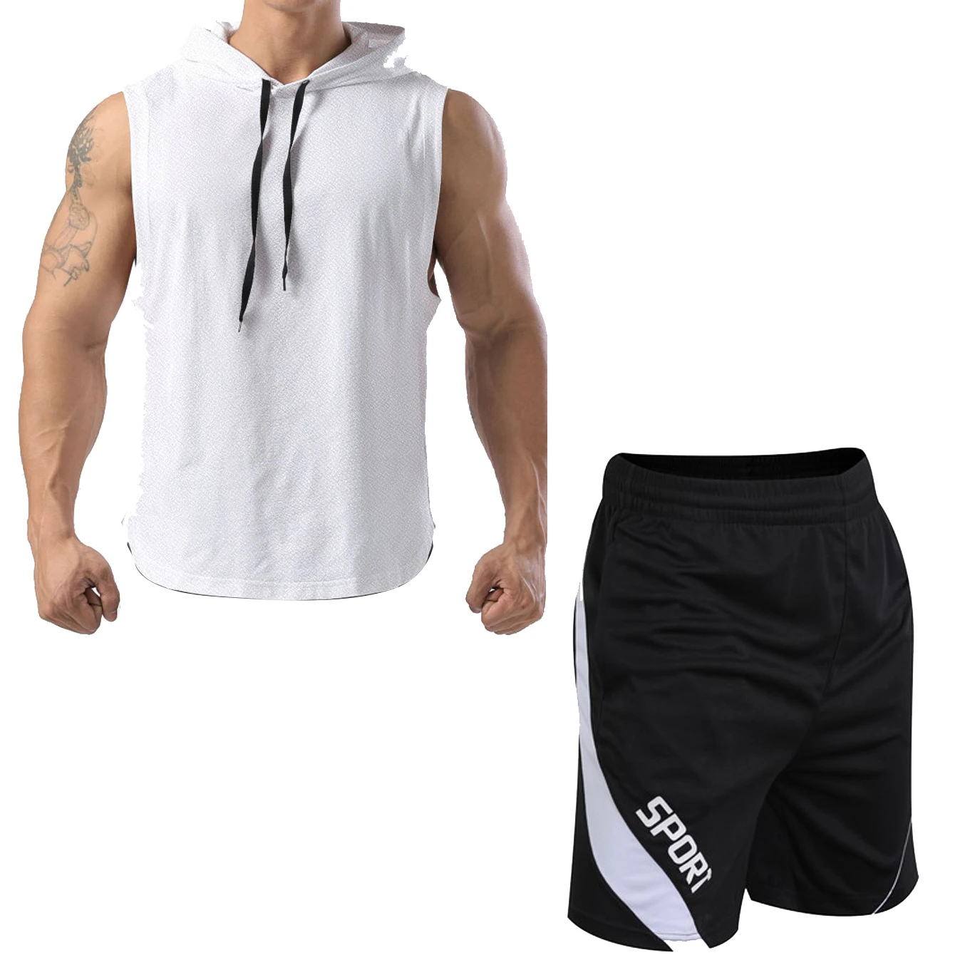 

2025 New Football Shorts men's sports suit sleeveless hooded T-shirt shorts pants sports vest two-piece set summer gym sports