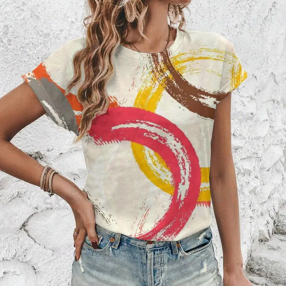 Women's Short Sleeve Crew T-Shirt Summer Casual Comfort Top T-Shirt Fashion Geometric Color Pattern Printed Women's T-Shirt