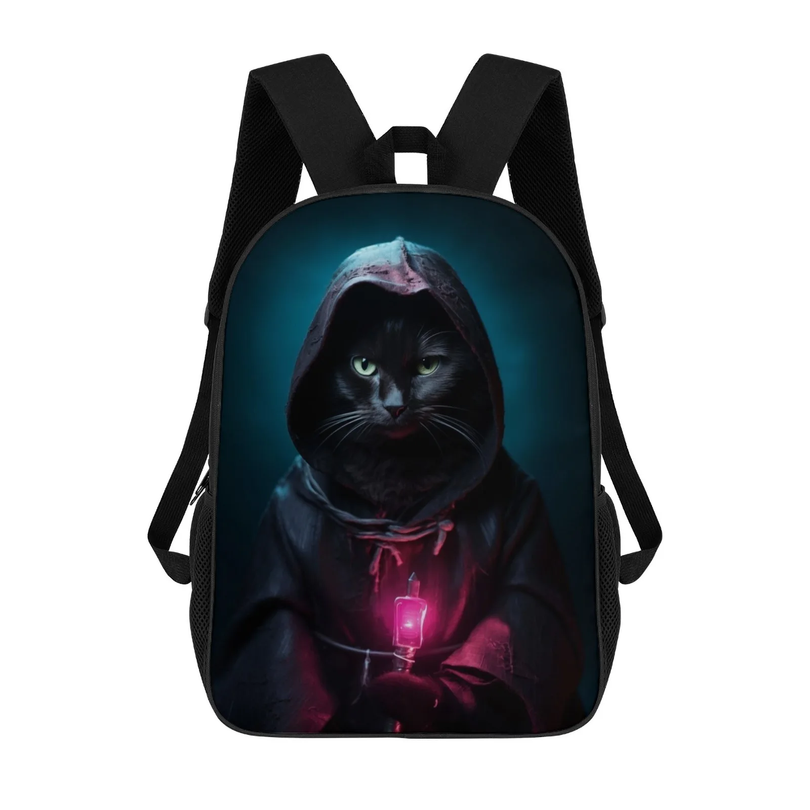

Funny Black Cat Glow Lamp Backpack Printed Zipper Backpack Book Bag Teenage School Backpacks 17 Inch School Backpack Bag