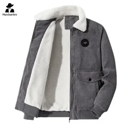 Chaqueta forrada de lana para hombre, abrigo de terciopelo grueso de pana Vintage, Parkas informales a prueba de frío, cuello de lana, invierno, 2024