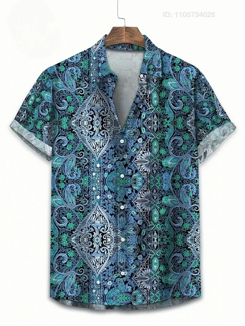 Premium Men's Hawaii Shirt Shorts Sleeve Shirts 3D Paisley Graphic Oversized Casual Lapel Button Bohemian Summer Top