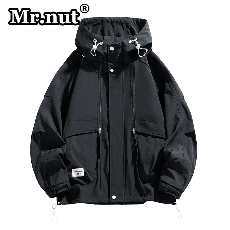 Mr.nut Camping Outdoor giacche uomo abbigliamento popolare tinta unita top giacca frangivento impermeabile cappotto maschile Oversize con cappuccio