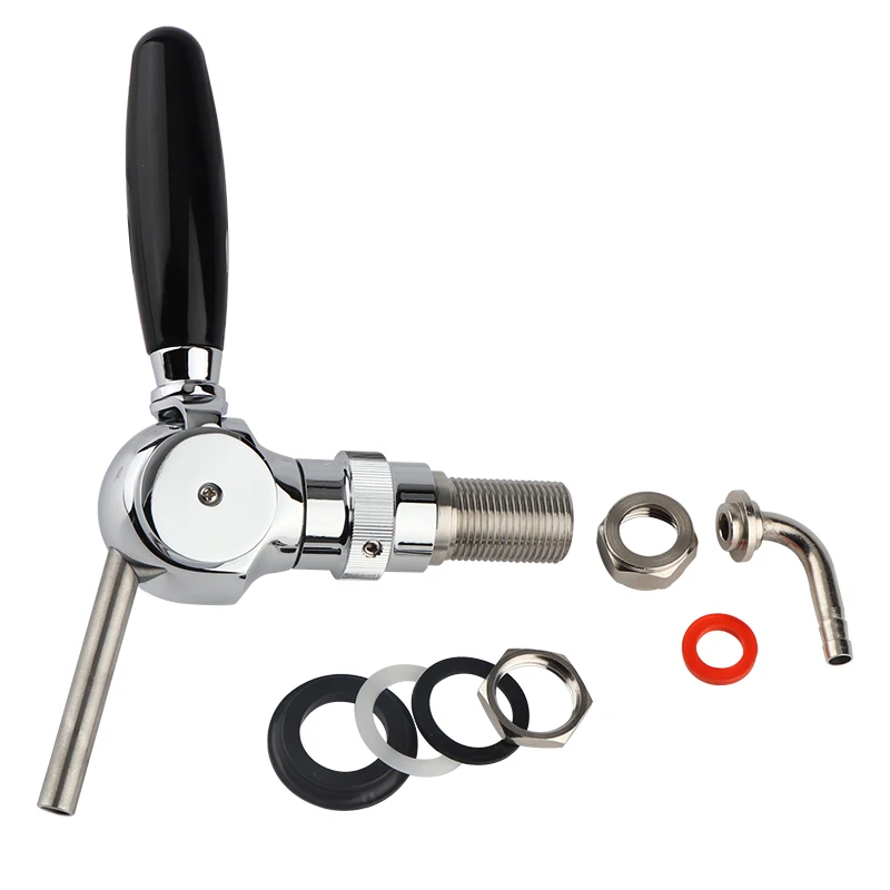Draft Beer Tap Silver Plated-Adjustable Flow Control, 30mm Thread Shank, G5/8 Long Handle Ball Tap, Homebrew Hose Accessorie