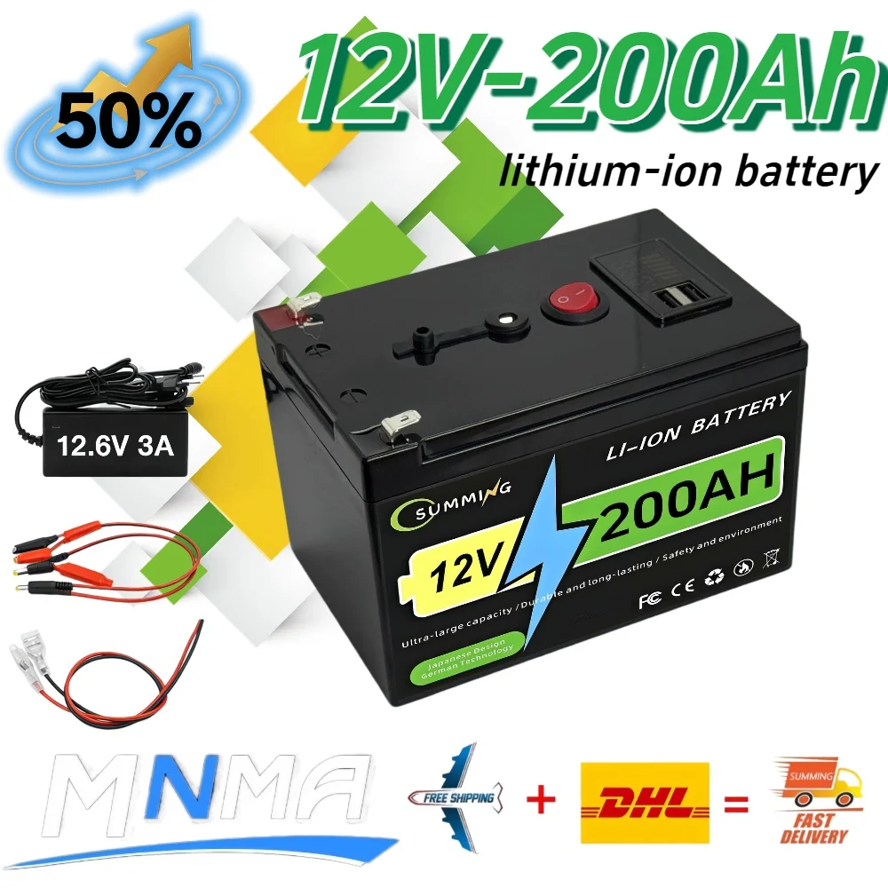 200Ah 12V LiFePO4 Deep Cycle Battery🔋, Rechargeable 200Ah Battery Built-in BMS🔥 for Scooters, Solar Energy, Fish Finder