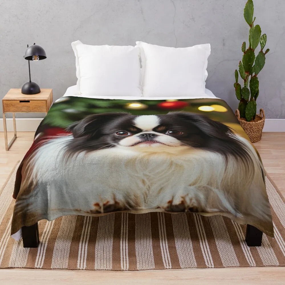 

Japanese Chin Dog Christmas Throw Blanket Plaid Thins Blankets