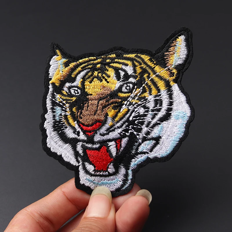 Tiger Size:7.5x8.5cm DIY Cloth Patch Embroidered Cute Hippie Iron On Kids Cartoon For Clothes Stickers