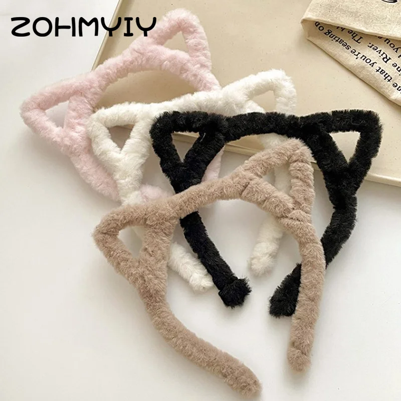 Cat Ears Womens Headband Woolen Velvet Hair Band Headwear Girl Wash Up Plush Hair Hoop Hair Accessories Autumn And Winter