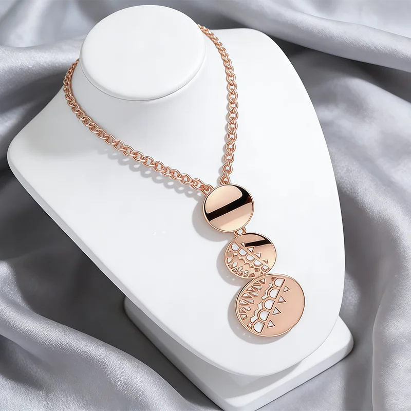 Wbmqda Retro-Anhänger und Halskette in 585er Roségold für Damen, ethnische Braut, Hochzeit, edler Schmuck, Accessoires