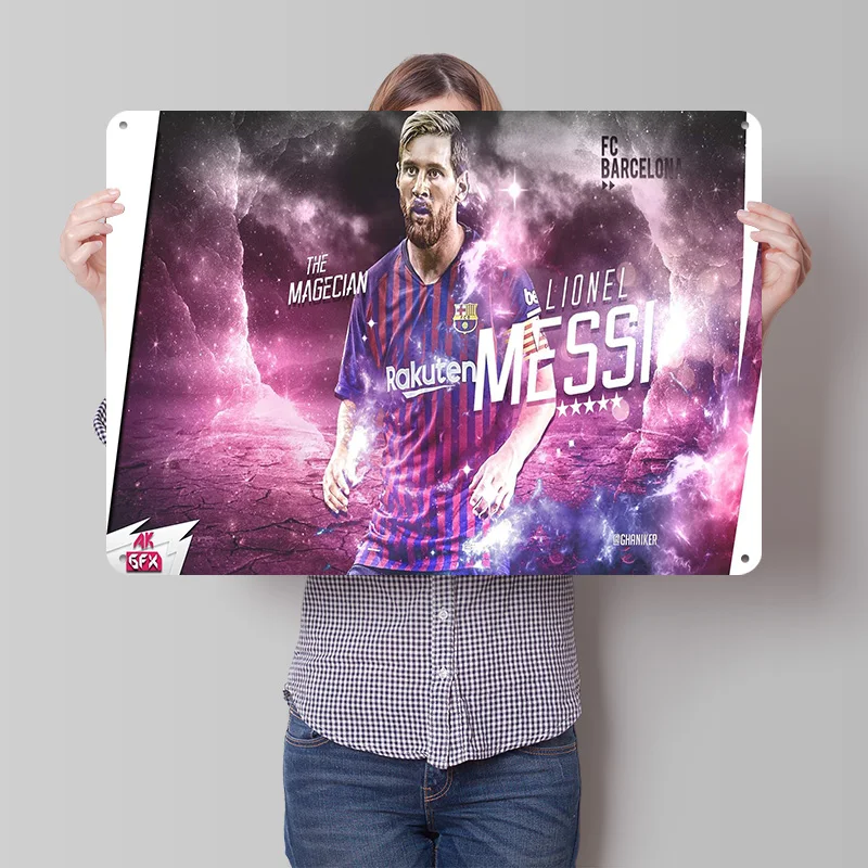 Lionel Messi Football Printed Poster Customized Retro Wall Art Vintage Metal Tin Signs for Home Aesthetic Decoration Room Decor