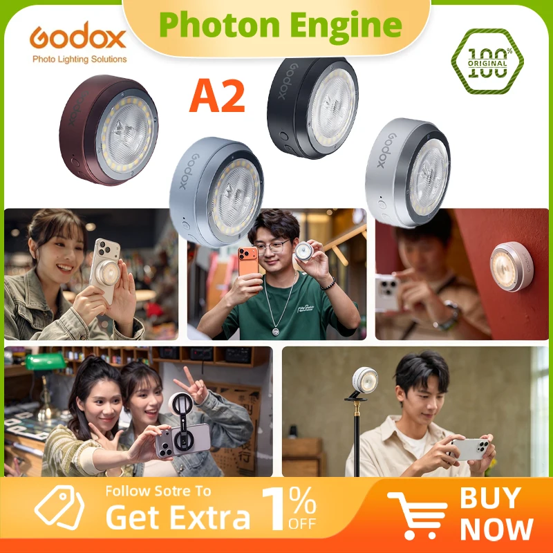 New Godox A2 Mobile Xenon Flash 1/8000s HSS,Magnetic Design，Portable Pocket Flash for Mobile Phone Portrait & Night Shooting