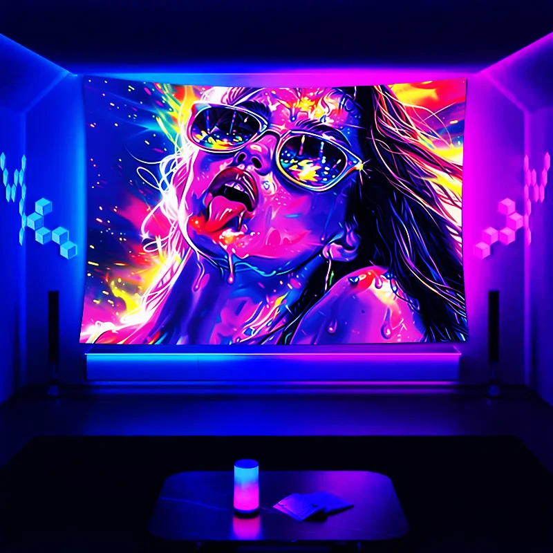 VIKAMA Cyber Neon Trendy Damen Wandteppich, bunt, Party, Wohnzimmer, Hintergrund, Raumdekoration, Heimdekoration