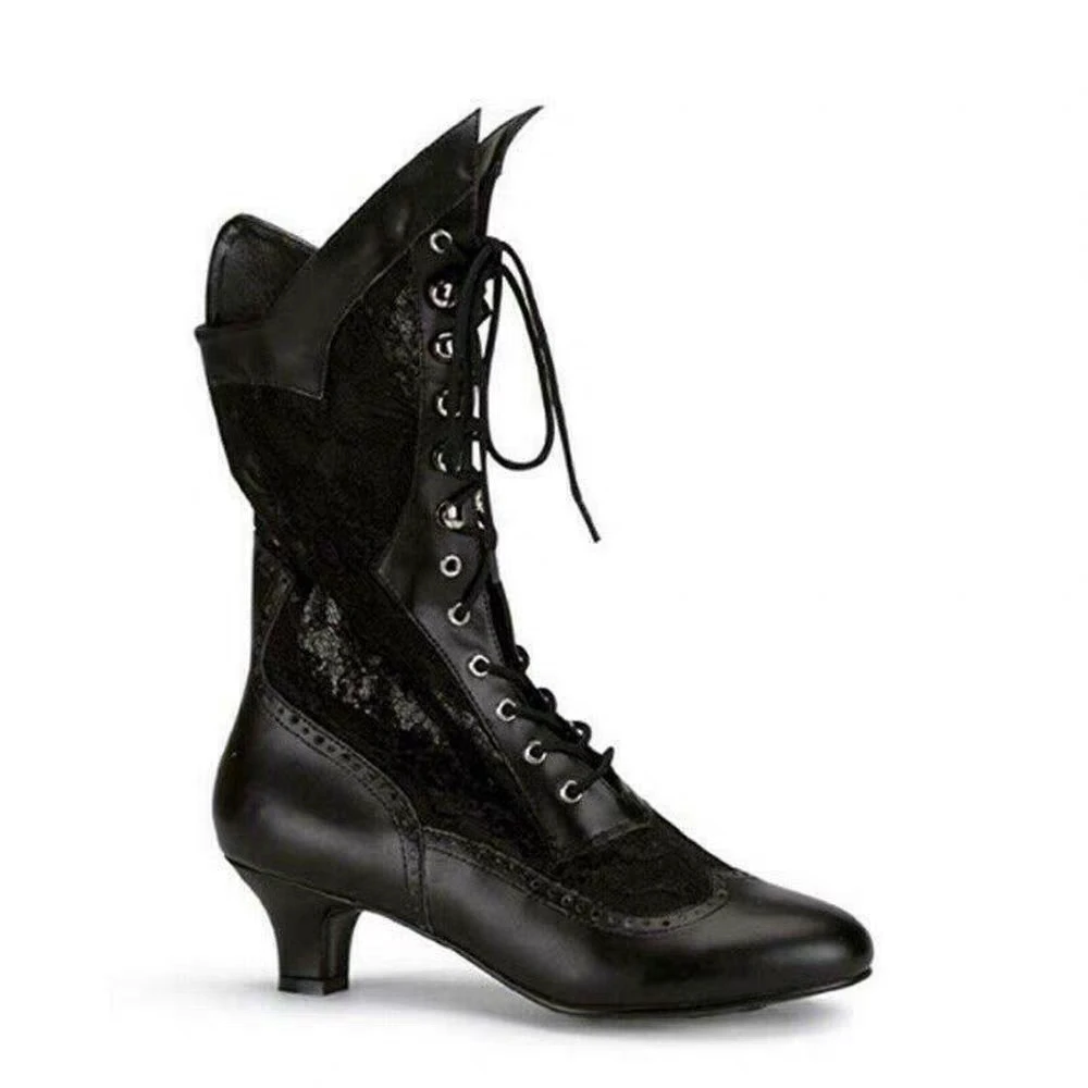 Black Mesh Lace Boots Strange Style Heel Lace Up Mid Calf Fashion Sexy 2023 Summer Casual Big Size Woman Shoes Zapatillas Mujer