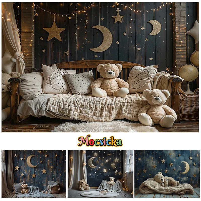 

Mocsicka Photography Background Starry Wall Cute Bear Decoration Kids Portrait Birthday Party Cake Smash Backdrop Photo Studio