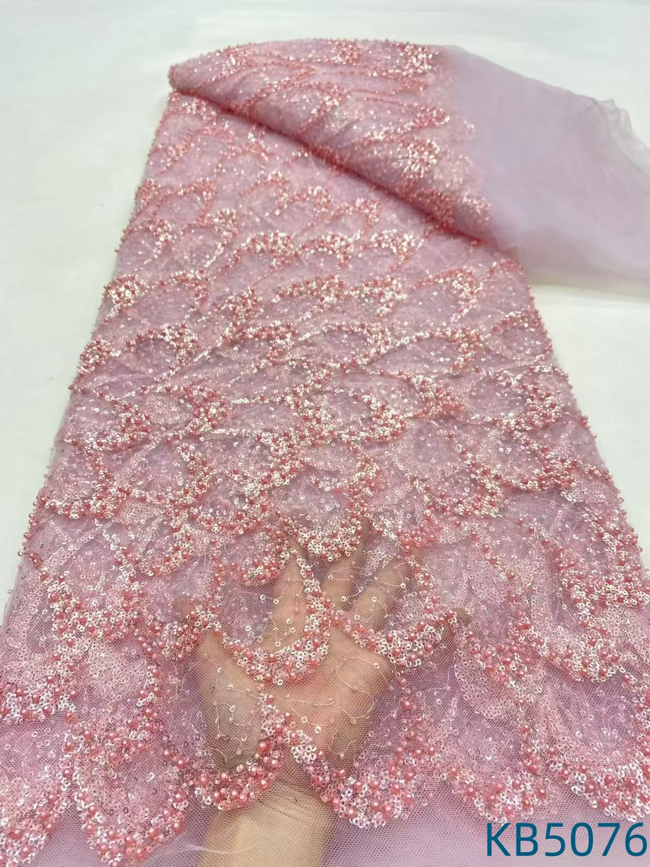 

White Lace Fabric With Beaded Latest Nigerian Lace Fabrics 2025 Sequence Tulle Lace Fabrics French Mesh For Wedding Dress KB5076